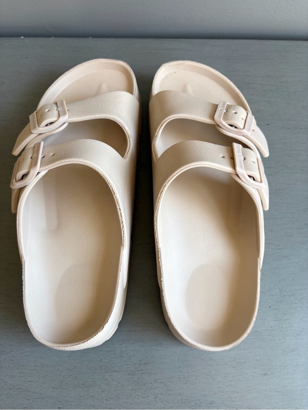 Women Cream Arch Support Comfort Two-Strap Buckle Chunky Platform Sandals Size 8 - Picture 9 of 13